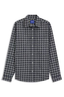Oversized-fit shirt in checked cotton twill, Blue Patterned
