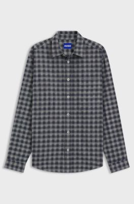 Overhemd in oversized model van geruite katoenen keperstof, Blauw met dessin