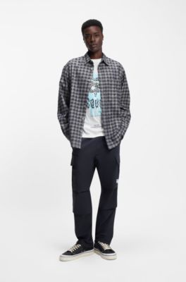 Oversized-fit shirt in checked cotton twill, Blue Patterned