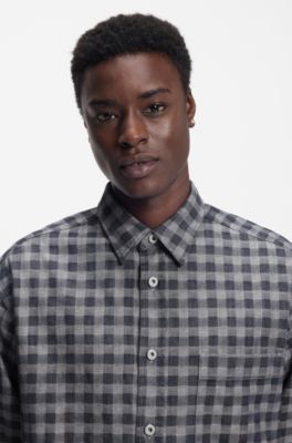 Oversized-fit shirt in checked cotton twill, Blue Patterned