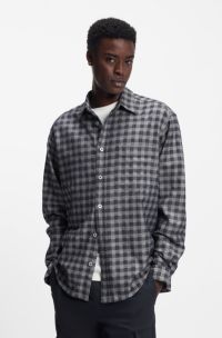 Oversized-fit shirt in checked cotton twill, Blue Patterned