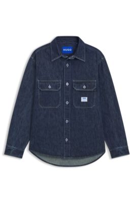 Oversized-fit shirt in blue denim, Dark Blue