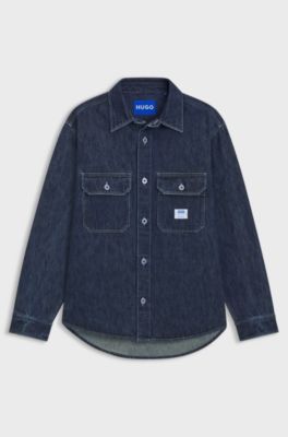 Oversized-fit overhemd van blauw denim, Donkerblauw