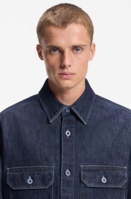 Oversized-fit shirt in blue denim, Dark Blue