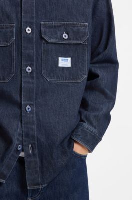Oversized-fit overhemd van blauw denim, Donkerblauw