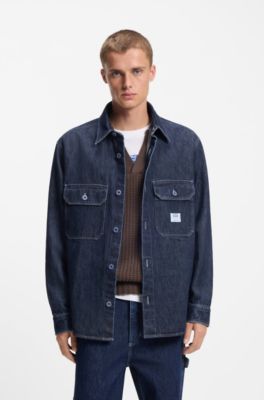 Oversized-fit shirt in blue denim, Dark Blue