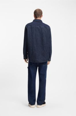 Oversized-fit overhemd van blauw denim, Donkerblauw