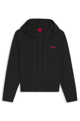 Cotton-blend zip-up hoodie with logo details, Black