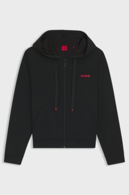 Cotton-blend zip-up hoodie with logo details, Black