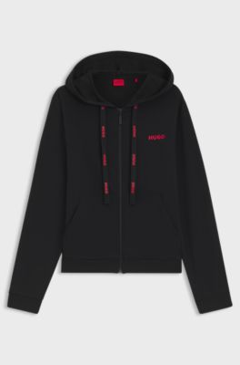 Sweat &agrave; capuche zipp&eacute; en coton m&eacute;lang&eacute; avec logos, Noir