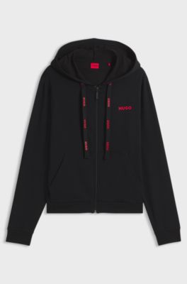 Cotton-blend zip-up hoodie with logo details, Black