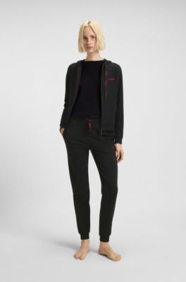 Sweat &agrave; capuche zipp&eacute; en coton m&eacute;lang&eacute; avec logos, Noir