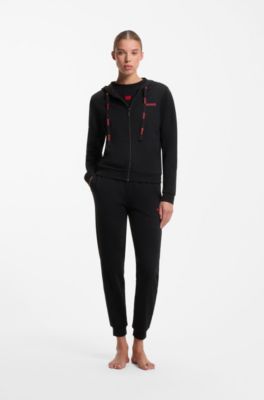 Cotton-blend zip-up hoodie with logo details, Black