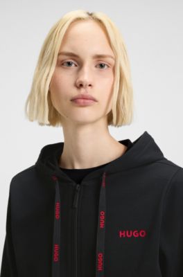 Cotton-blend zip-up hoodie with logo details, Black