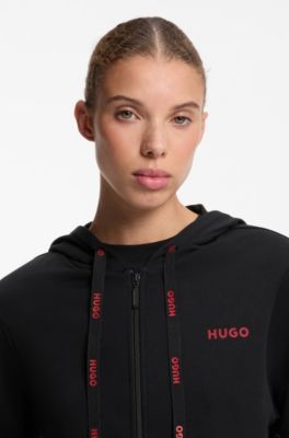 Cotton-blend zip-up hoodie with logo details, Black