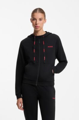 Cotton-blend zip-up hoodie with logo details, Black