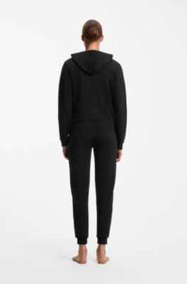 Cotton-blend zip-up hoodie with logo details, Black