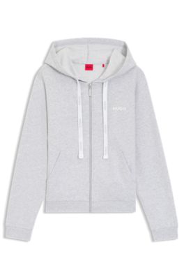 Cotton-blend zip-up hoodie with logo details, Light Grey