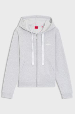 Sweat &agrave; capuche zipp&eacute; en coton m&eacute;lang&eacute; avec logos, Gris chin&eacute;