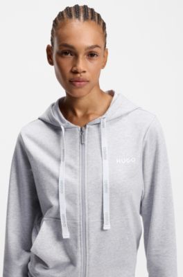 Sweat &agrave; capuche zipp&eacute; en coton m&eacute;lang&eacute; avec logos, Gris chin&eacute;