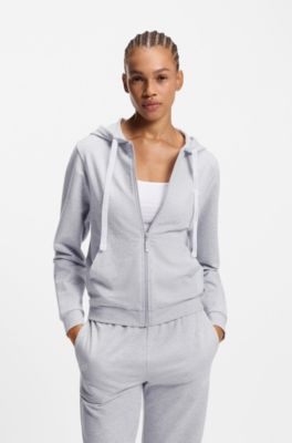 Cotton-blend zip-up hoodie with logo details, Light Grey