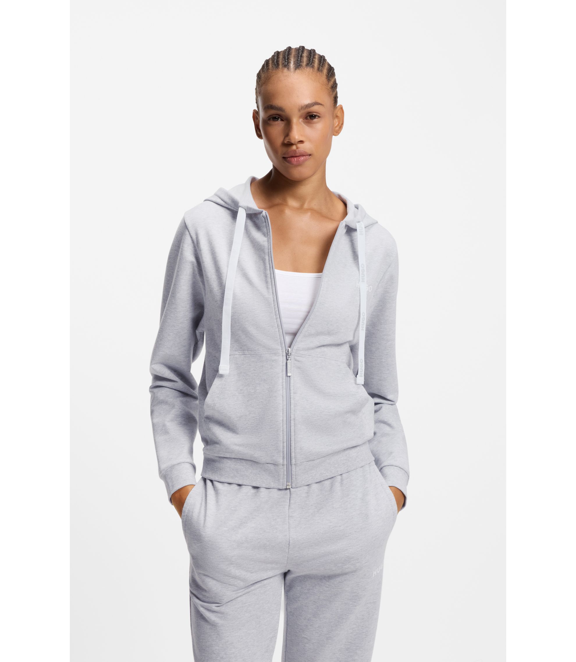 Hoodie aus Baumwoll-Mix mit Reißverschluss und Logo-Detail