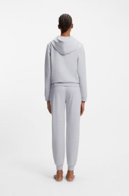 Sweat &agrave; capuche zipp&eacute; en coton m&eacute;lang&eacute; avec logos, Gris chin&eacute;