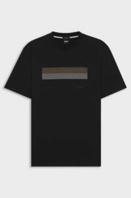 Cotton-jersey T-shirt with stripe artwork, Black