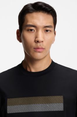 Cotton-jersey T-shirt with stripe artwork, Black