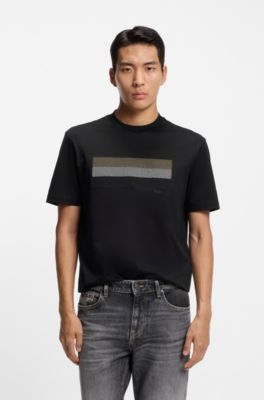 Cotton-jersey T-shirt with stripe artwork, Black