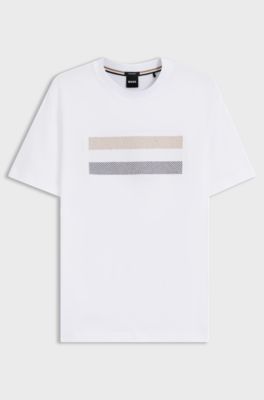 Cotton-jersey T-shirt with stripe artwork, White