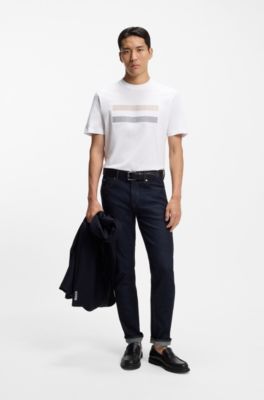 Cotton-jersey T-shirt with stripe artwork, White