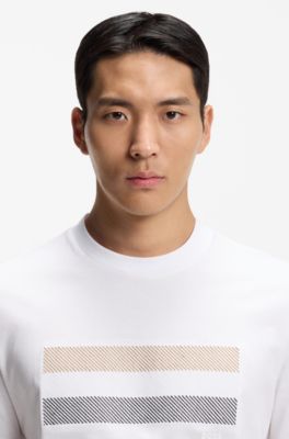 Cotton-jersey T-shirt with stripe artwork, White