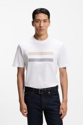 Cotton-jersey T-shirt with stripe artwork, White