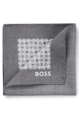 Silk pocket square with digital print, Grey Patterned