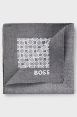 Silk pocket square with digital print, Grey Patterned