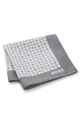 Silk pocket square with digital print, Grey Patterned