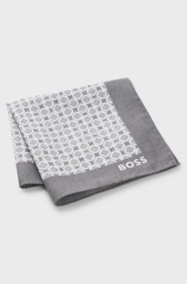 Silk pocket square with digital print, Grey Patterned