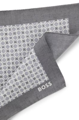 Silk pocket square with digital print, Grey Patterned