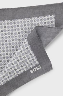 Silk pocket square with digital print, Grey Patterned