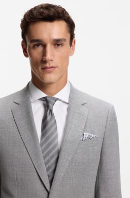 Silk pocket square with digital print, Grey Patterned