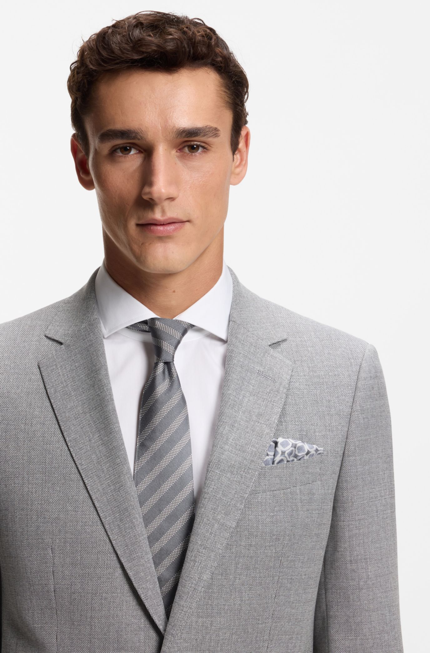 【新品タグ付/定価2.2万円】BOSS シルク100% ポケットチーフ BOSS - シルク ポケットチーフ デジタルプリント - グレー パターン