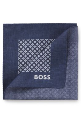 Pochette da taschino in seta con stampa digitale, Blu a motivi