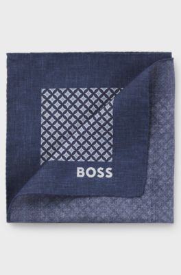 Pochette da taschino in seta con stampa digitale, Blu a motivi