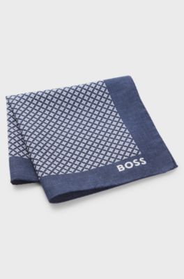 Pochette da taschino in seta con stampa digitale, Blu a motivi