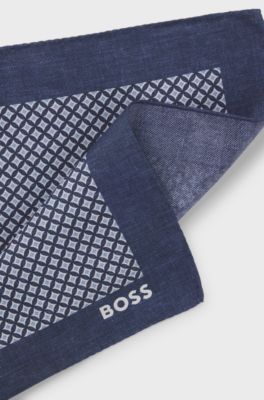 BOSS ONE Zijden pochet met digitale print, Blauw met dessin