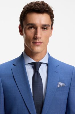 BOSS ONE Silk pocket square with digital print, Blue Patterned