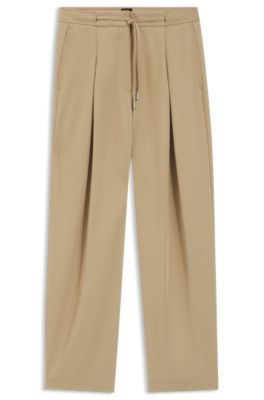 Tapered-fit trousers with front pleats, Beige