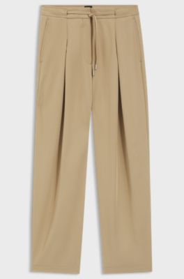 Tapered-fit trousers with front pleats, Beige