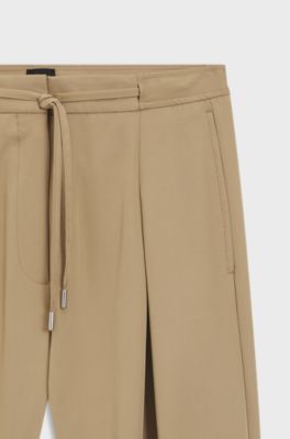 Tapered-fit trousers with front pleats, Beige